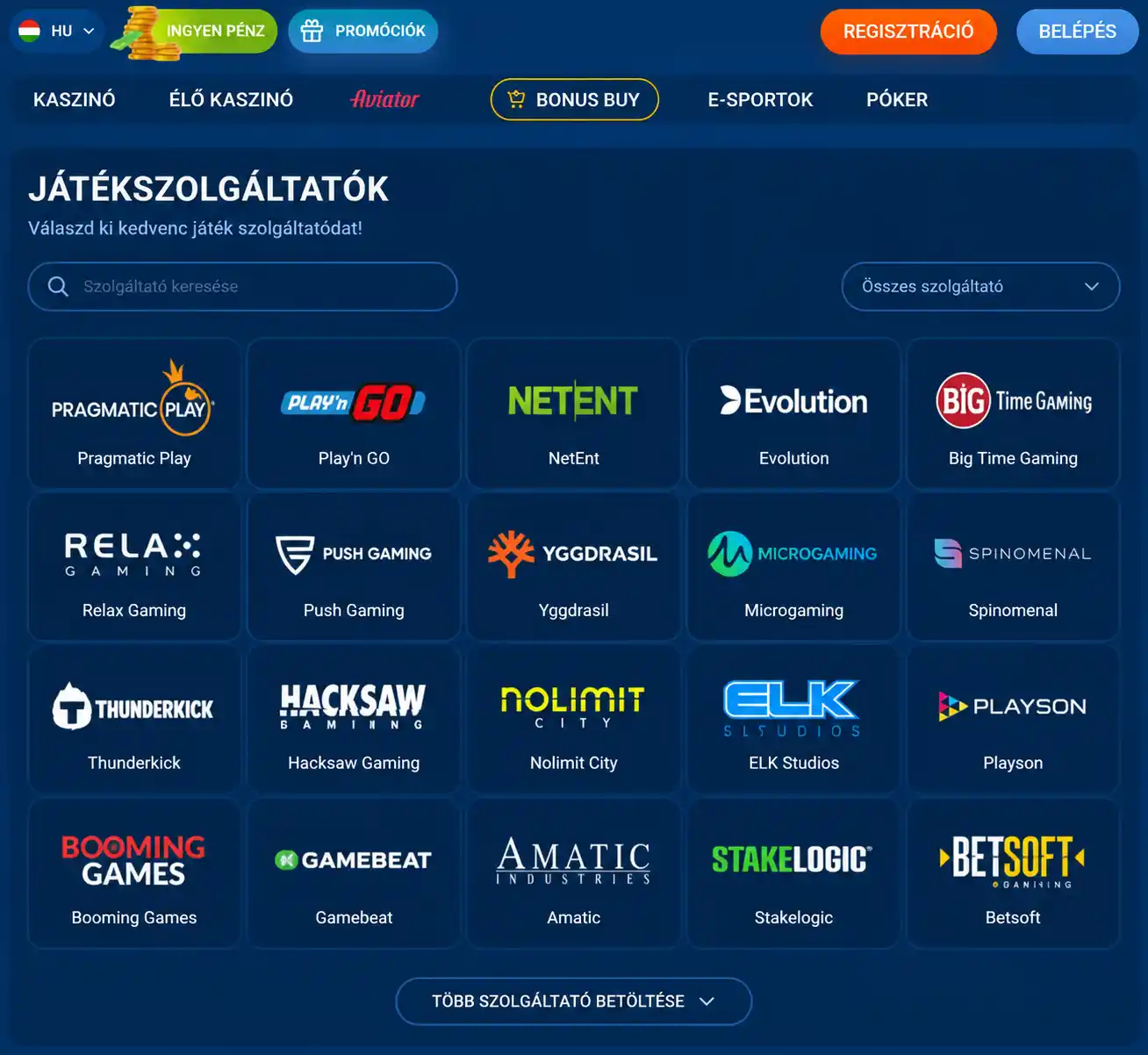 A Mostbet kaszinó szolgáltatói szűrője